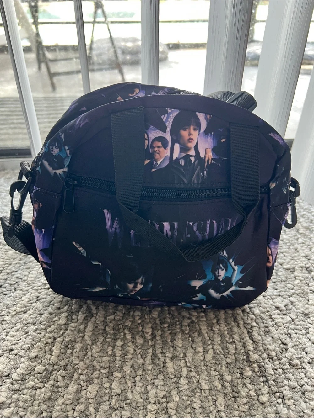 Wednesday 5 Piece Backpack and Lunch Bag, colored pencils, button & Clip Board